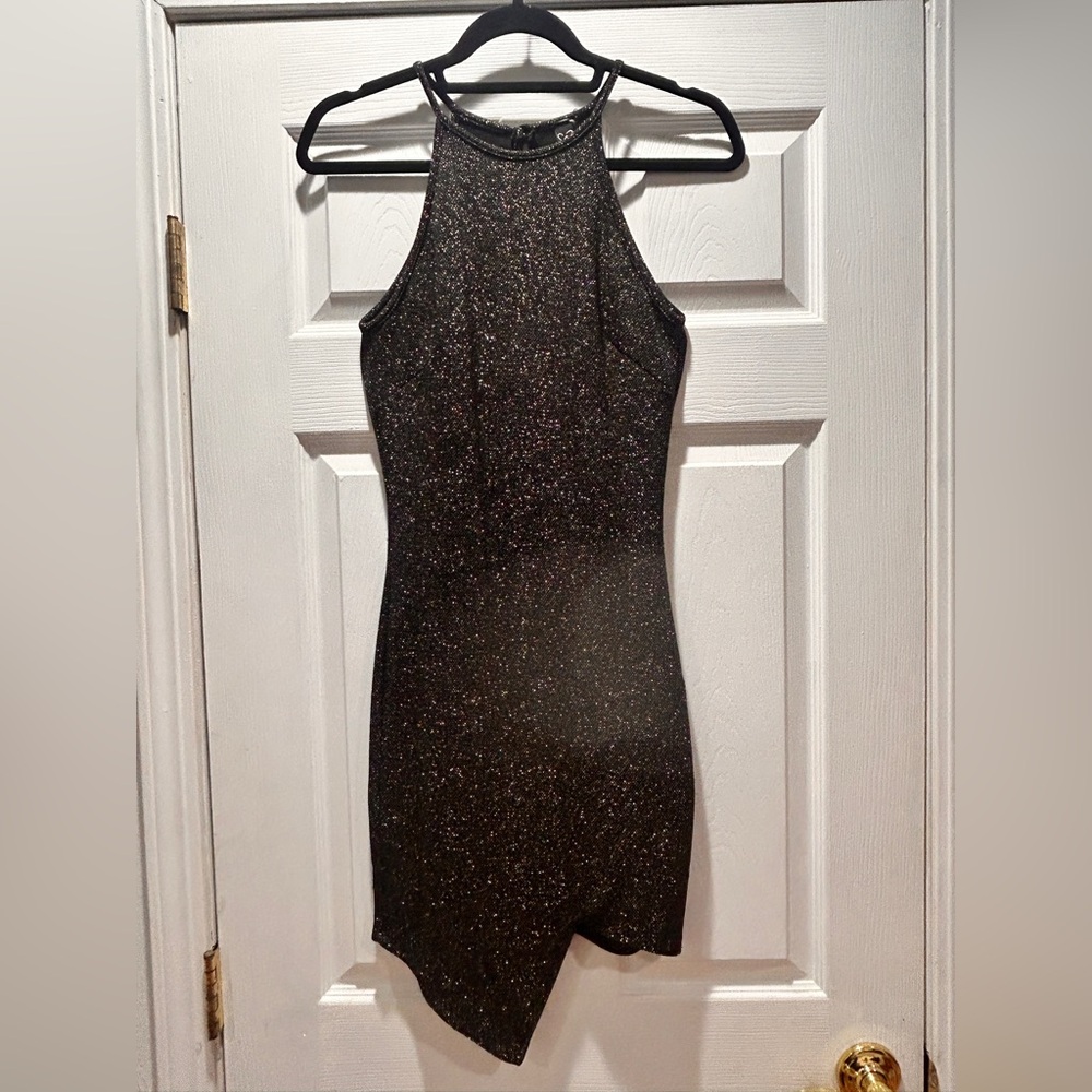 Windsor | Asymmetrical Black Halter Bodycon Mini Dress